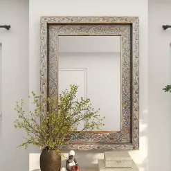 Hot Kirklands Home Carved Floral Mango Wood Mirror