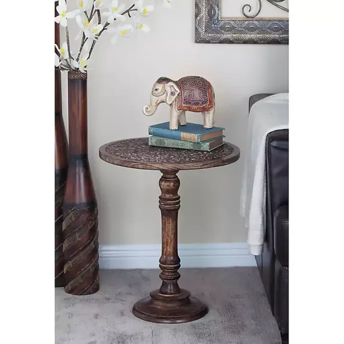 Outlet Kirklands Home Carved Mandala Mango Wood Accent Table Brown
