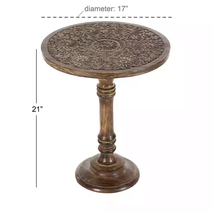 Outlet Kirklands Home Carved Mandala Mango Wood Accent Table Brown