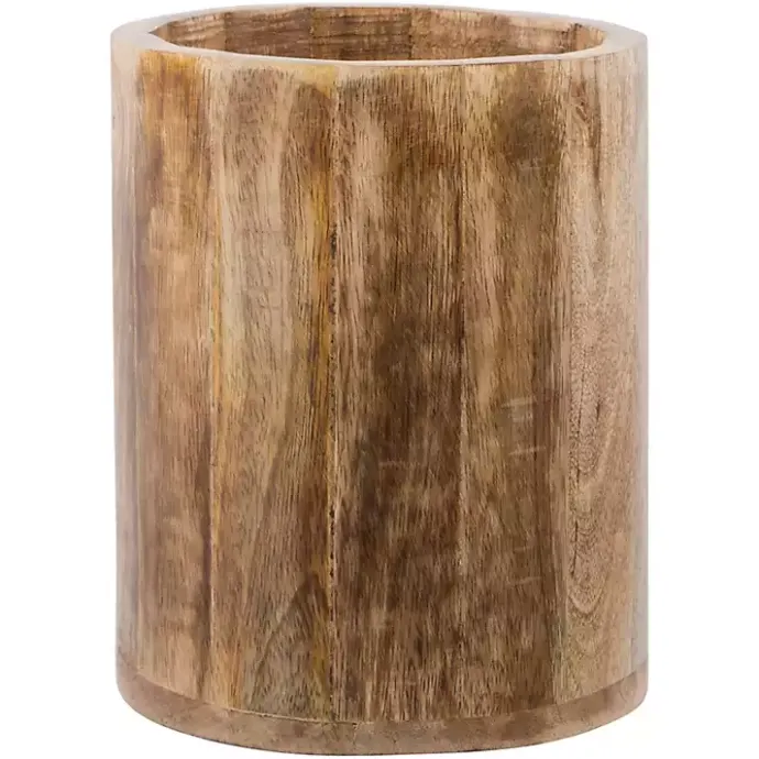 Outlet Kirklands Home Carved Mango Wood Utensil Crock Brown