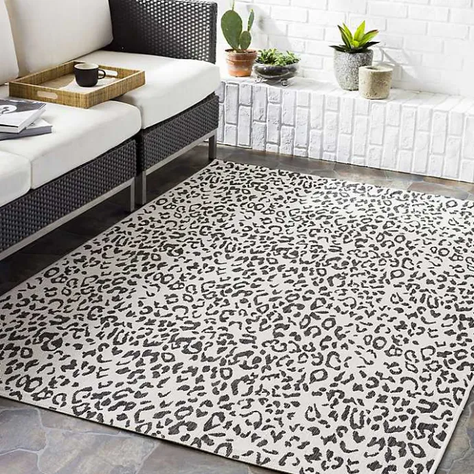 Hot Kirklands Home Cauli Leopard Print Outdoor Rug, 5x7 Black