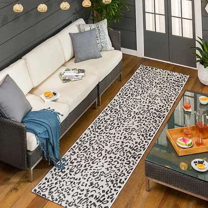 Discount Kirklands Home Cauli Leopard Print Outdoor Runner Rug, 2x10 Black