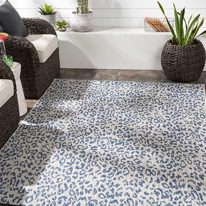 New Kirklands Home Cauli Leopard Print Outdoor Rug, 4x5 Blue