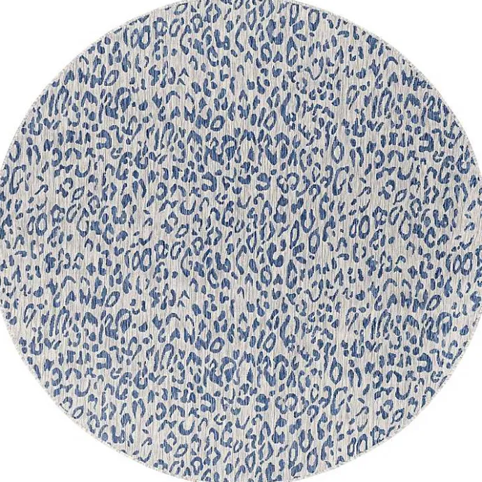 New Kirklands Home Cauli Leopard Print Round Outdoor Rug, 7 ft. Blue