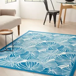 Clearance Kirklands Home Cerulean Botanical Shells Outdoor Area Rug, 5x7