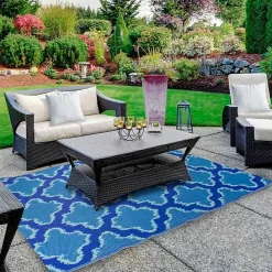 Hot Kirklands Home Cerulean Quatrefoil Outdoor Area Rug, 4x6