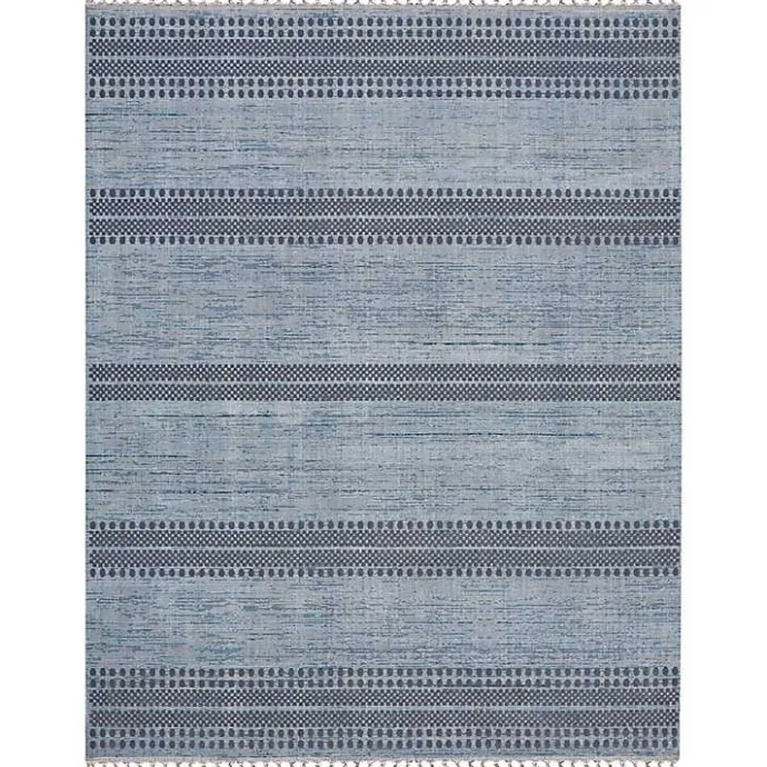New Kirklands Home Charcoal and Blue Stripes Fringe Area Rug, 7x10