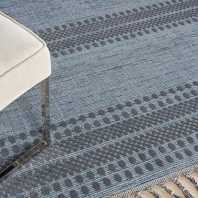 New Kirklands Home Charcoal and Blue Stripes Fringe Area Rug, 7x10