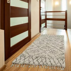 Discount Kirklands Home Charcoal and Ivory Linear Fringe Runner, 2x6