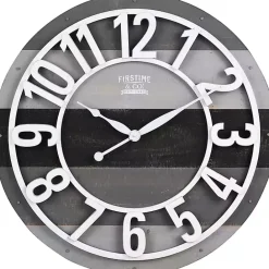 Kirklands Home Charcoal and White Plank Wall Clock Gray