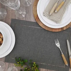 Clearance Kirklands Home Charcoal Laser-Cut Hemstitch Placemats, Set of 4 Gray