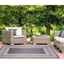 Best Kirklands Home Charcoal Linear Macy Indoor/Outdoor Area Rug, 4x7 Black
