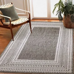 Best Kirklands Home Charcoal Linear Macy Indoor/Outdoor Area Rug, 6x9 Black