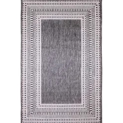 New Kirklands Home Charcoal Linear Macy Indoor/Outdoor Area Rug, 7x9 Black