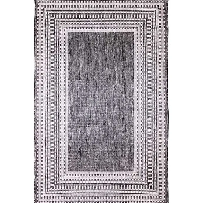 New Kirklands Home Charcoal Linear Macy Indoor/Outdoor Area Rug, 7x9 Black