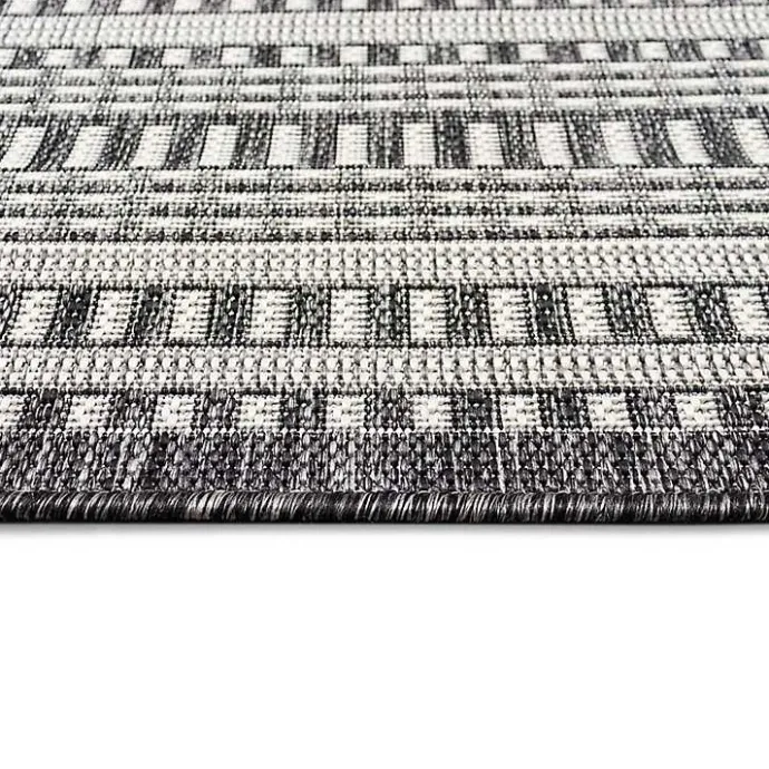 New Kirklands Home Charcoal Linear Macy Indoor/Outdoor Area Rug, 7x9 Black