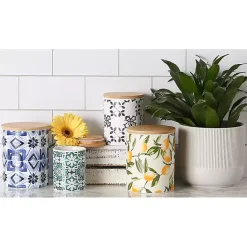 New Kirklands Home Charcoal Tile 3-pc. Bamboo Lid Jar Set