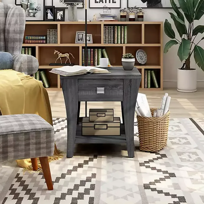 Sale Kirklands Home Charcoal Wood Single Drawer Side Table Gray