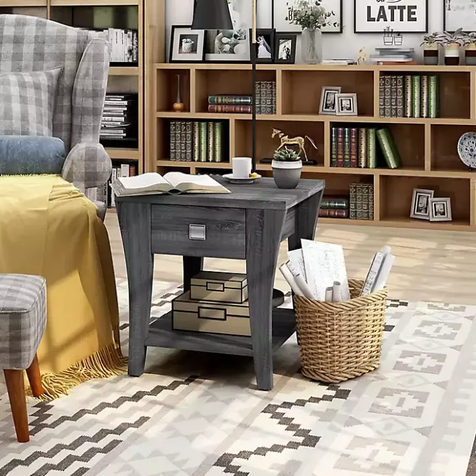 Sale Kirklands Home Charcoal Wood Single Drawer Side Table Gray