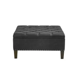 Outlet Kirklands Home Charocal Button Tufted Leather Ottoman Gray