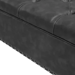 Outlet Kirklands Home Charocal Button Tufted Leather Ottoman Gray