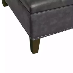 Outlet Kirklands Home Charocal Button Tufted Leather Ottoman Gray