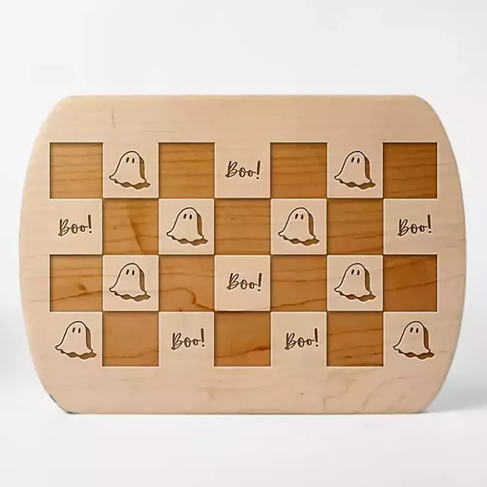 New Kirklands Home Checkered Ghost Maple Halloween Cutting Board Tan