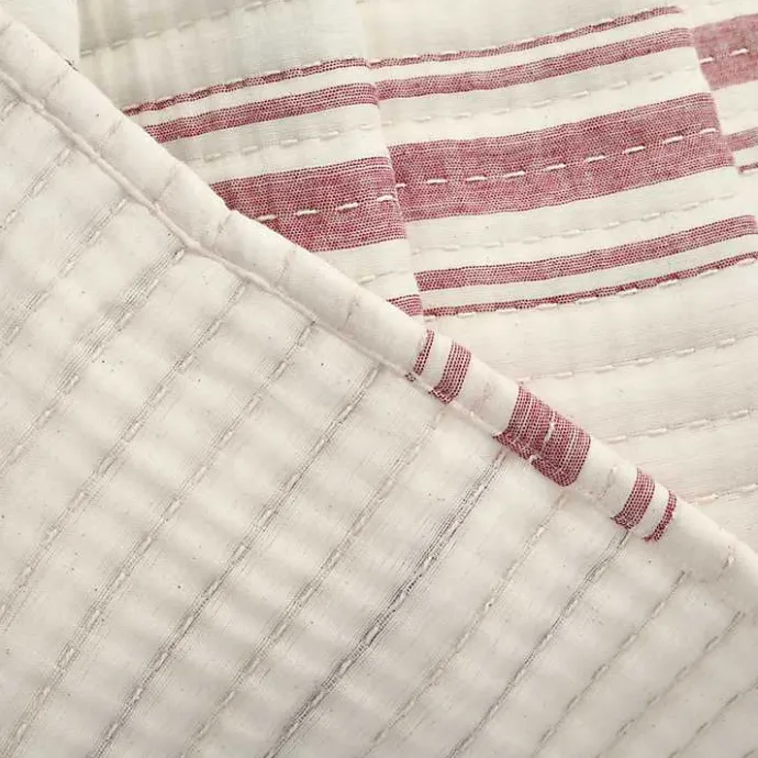 New Kirklands Home Cherry Red Pick Stitch Stripe Queen Quilt