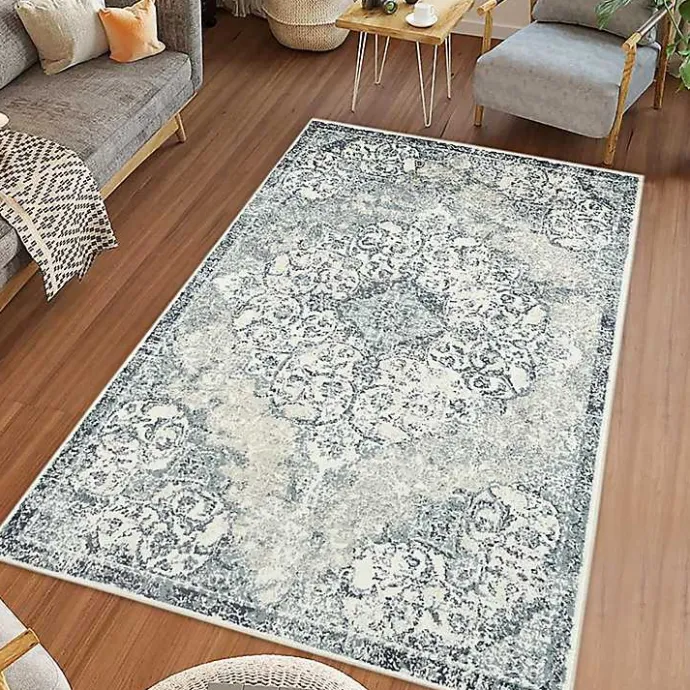 Kirklands Home Cholet Ivory Blue Medallion Area Rug, 7x9