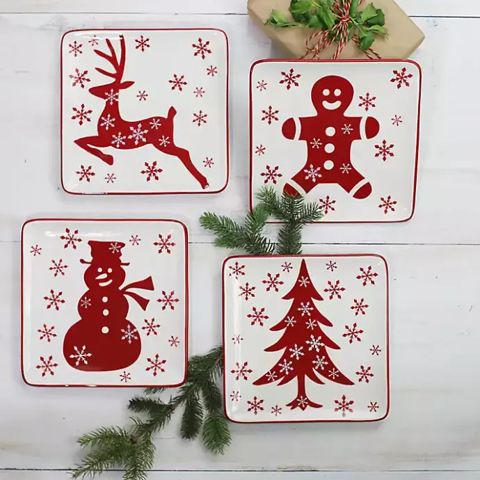 Sale Kirklands Home Christmas Character Salad Plates, Set of 4