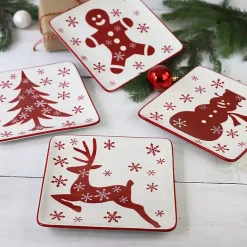 Sale Kirklands Home Christmas Character Salad Plates, Set of 4