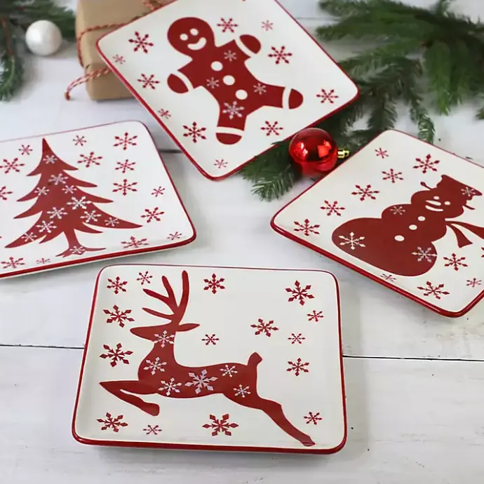 Sale Kirklands Home Christmas Character Salad Plates, Set of 4