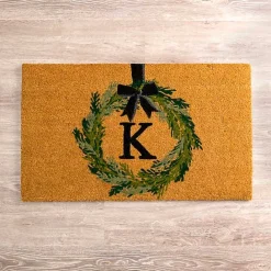 Discount Kirklands Home Christmas Wreath Monogram K Doormat