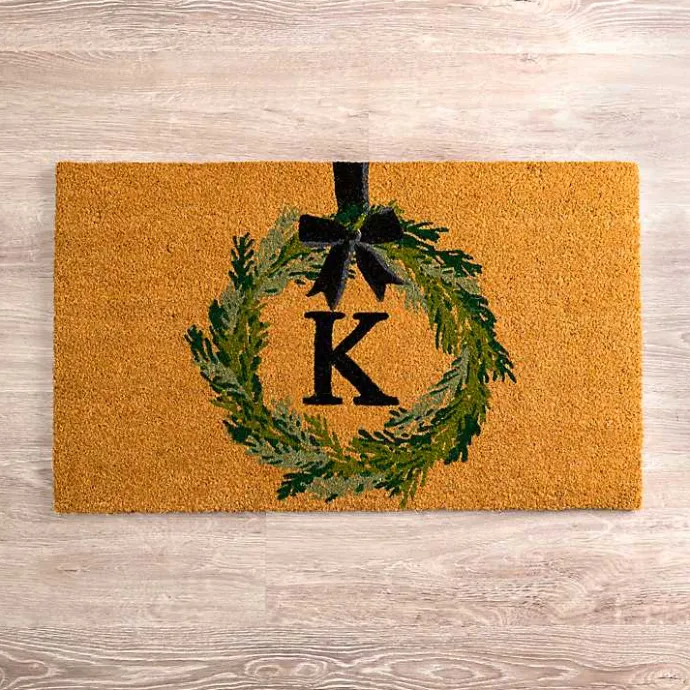 Discount Kirklands Home Christmas Wreath Monogram K Doormat
