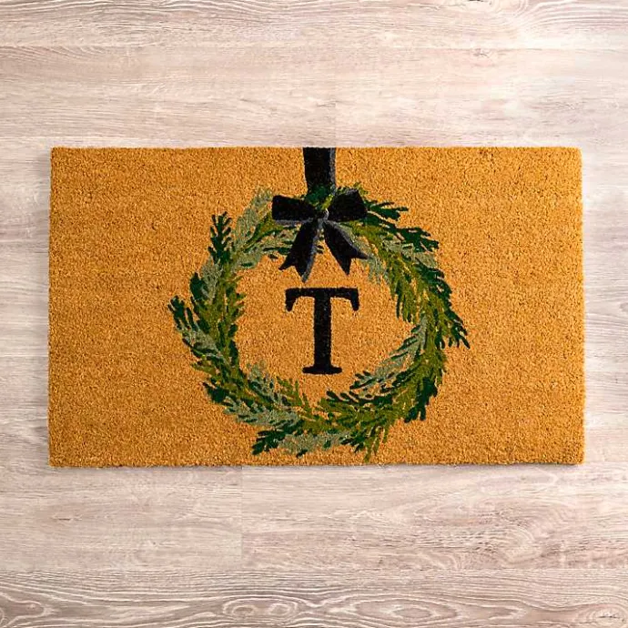 Online Kirklands Home Christmas Wreath Monogram T Doormat