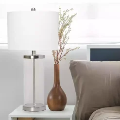 Best Kirklands Home Clear Glass and Nickel Cylindrical Table Lamp White