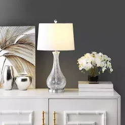 Outlet Kirklands Home Clear Glass and Silver Metal Base Table Lamp White