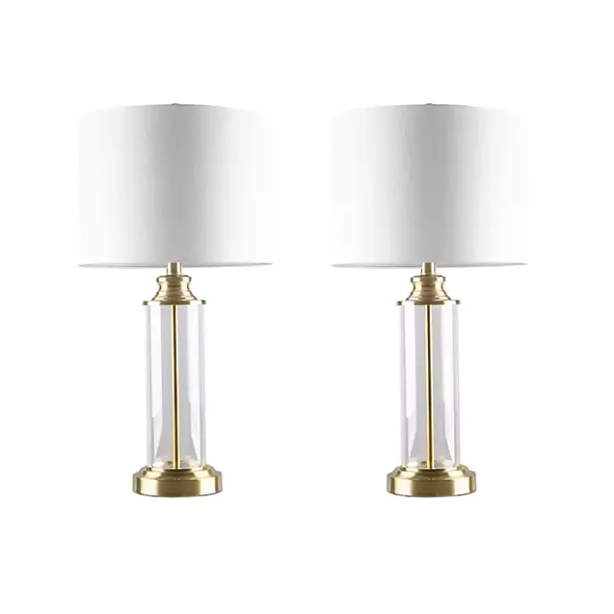 Clearance Kirklands Home Clear Glass Base Gold Table Lamps, Set of 2 White