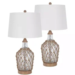 Online Kirklands Home Clear Glass Coastal Netting Table Lamps, Set of 2 White