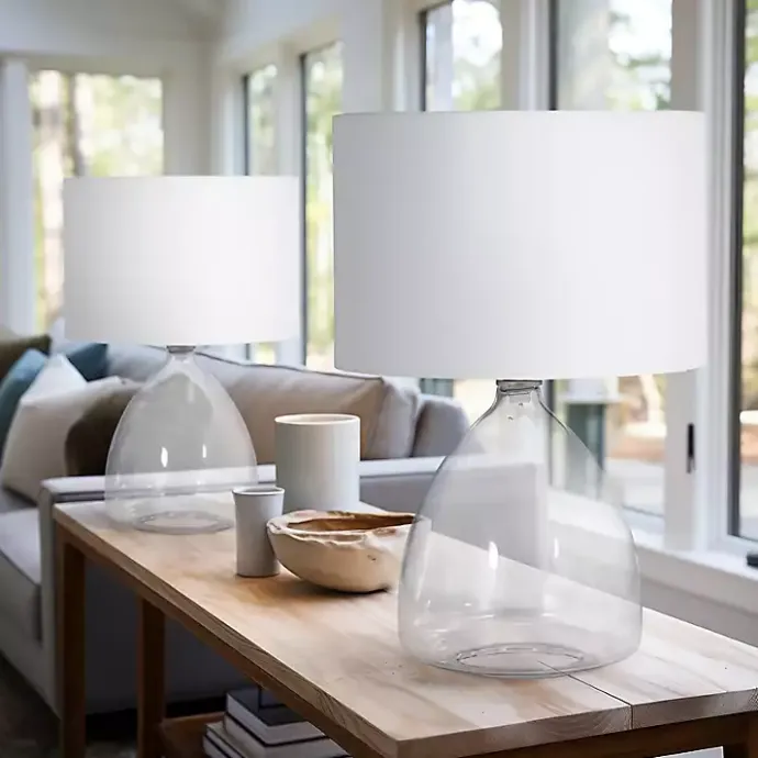 Hot Kirklands Home Clear Glass Tapered Table Lamps, Set of 2 White