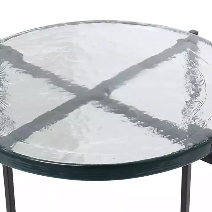 Clearance Kirklands Home Clear Textured Glass & Black Iron Accent Table