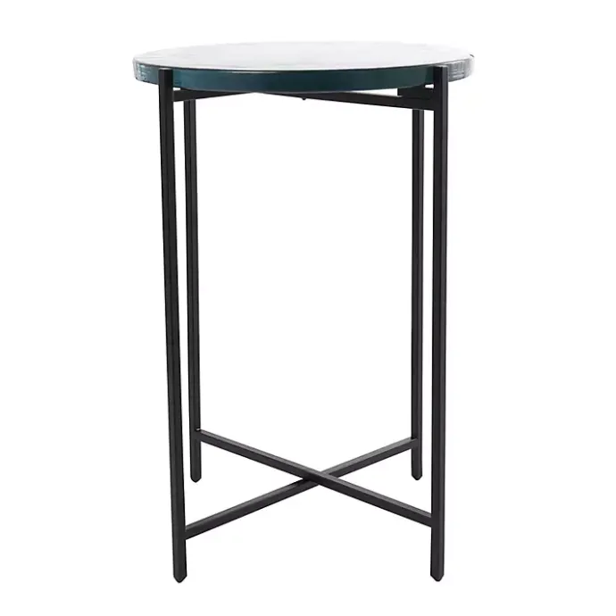 Clearance Kirklands Home Clear Textured Glass & Black Iron Accent Table