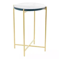 Best Kirklands Home Clear Textured Glass & Gold Iron Accent Table