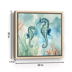 Hot Kirklands Home Coastal Bay Seahorses Framed Canvas Art Print