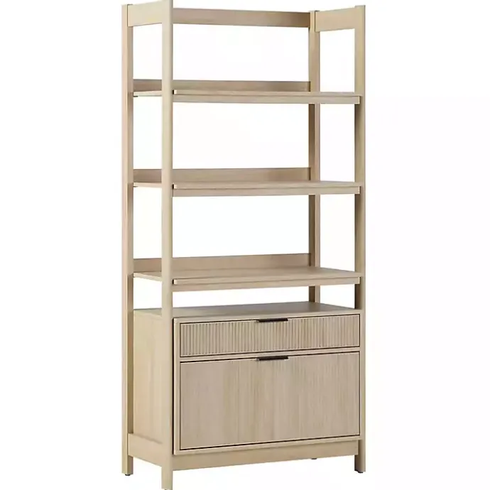 New Kirklands Home Coastal Oak 2-Drawer Modern Wood Bookcase Tan