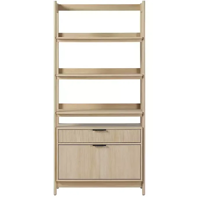 New Kirklands Home Coastal Oak 2-Drawer Modern Wood Bookcase Tan