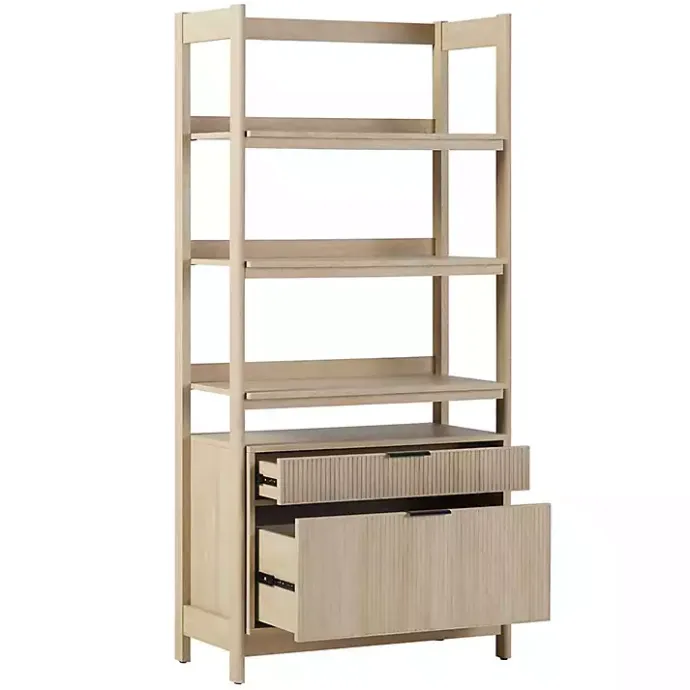 New Kirklands Home Coastal Oak 2-Drawer Modern Wood Bookcase Tan