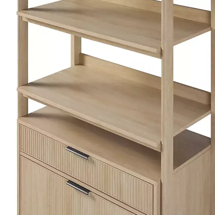 New Kirklands Home Coastal Oak 2-Drawer Modern Wood Bookcase Tan