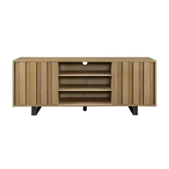 Online Kirklands Home Coastal Oak Grooved Media Cabinet Tan