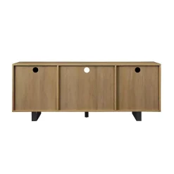 Online Kirklands Home Coastal Oak Grooved Media Cabinet Tan